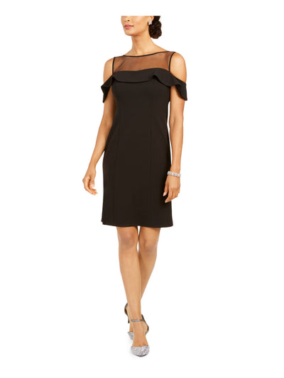 R&M RICHARDS Womens Black Cold Shoulder Illusion Neckline Above The Knee Evening Sheath Dress Petites 8P