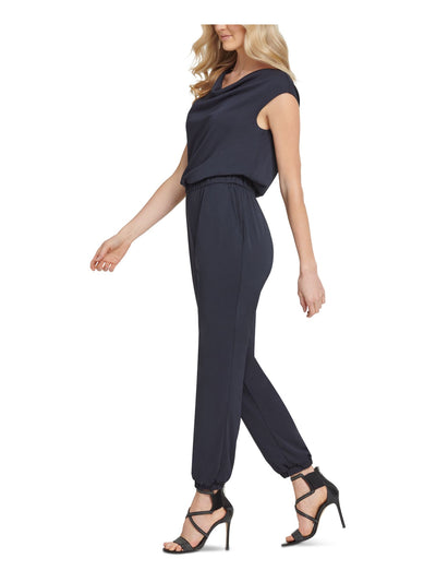 DKNY Womens Navy Cap Sleeve Jewel Neck Skinny Jumpsuit XL