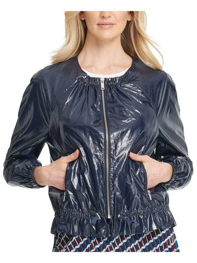 DKNY Womens Faux Leather Bomber Jacket