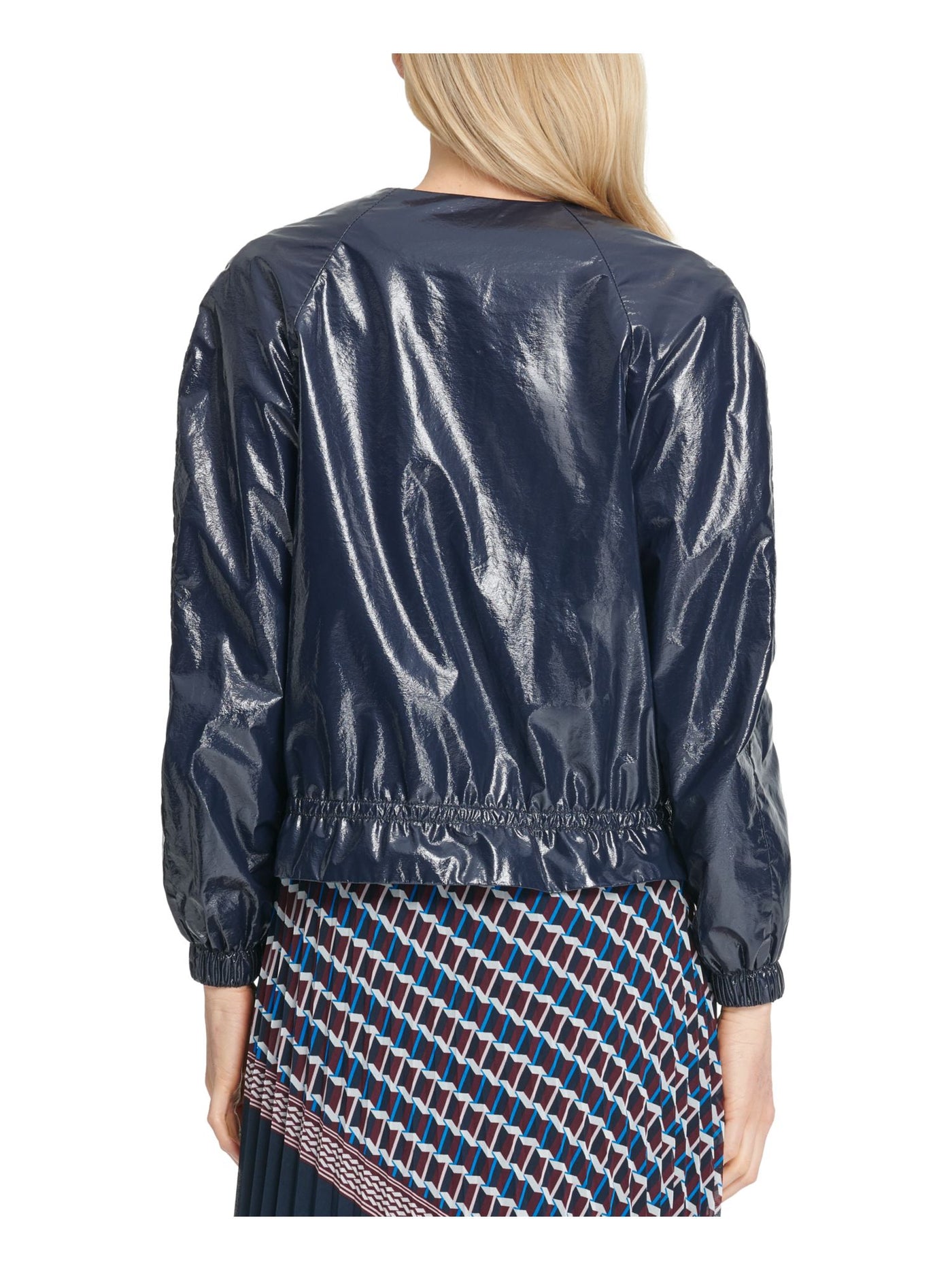 DKNY Womens Faux Leather Bomber Jacket