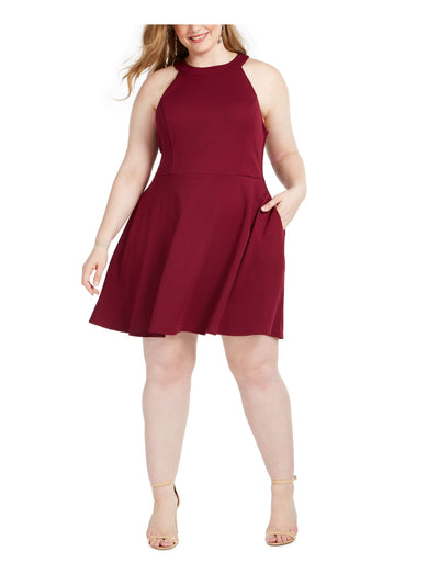 SPEECHLESS Womens Burgundy Cut Out Bowtie Sleeveless Halter Above The Knee Fit + Flare Dress 24