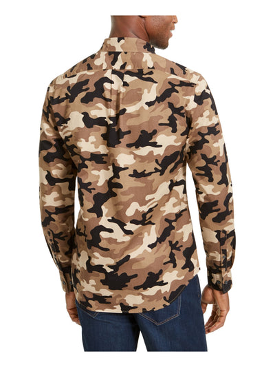 MICHAEL KORS Mens Beige Camouflage Slim Fit Button Down Cotton Casual Shirt S
