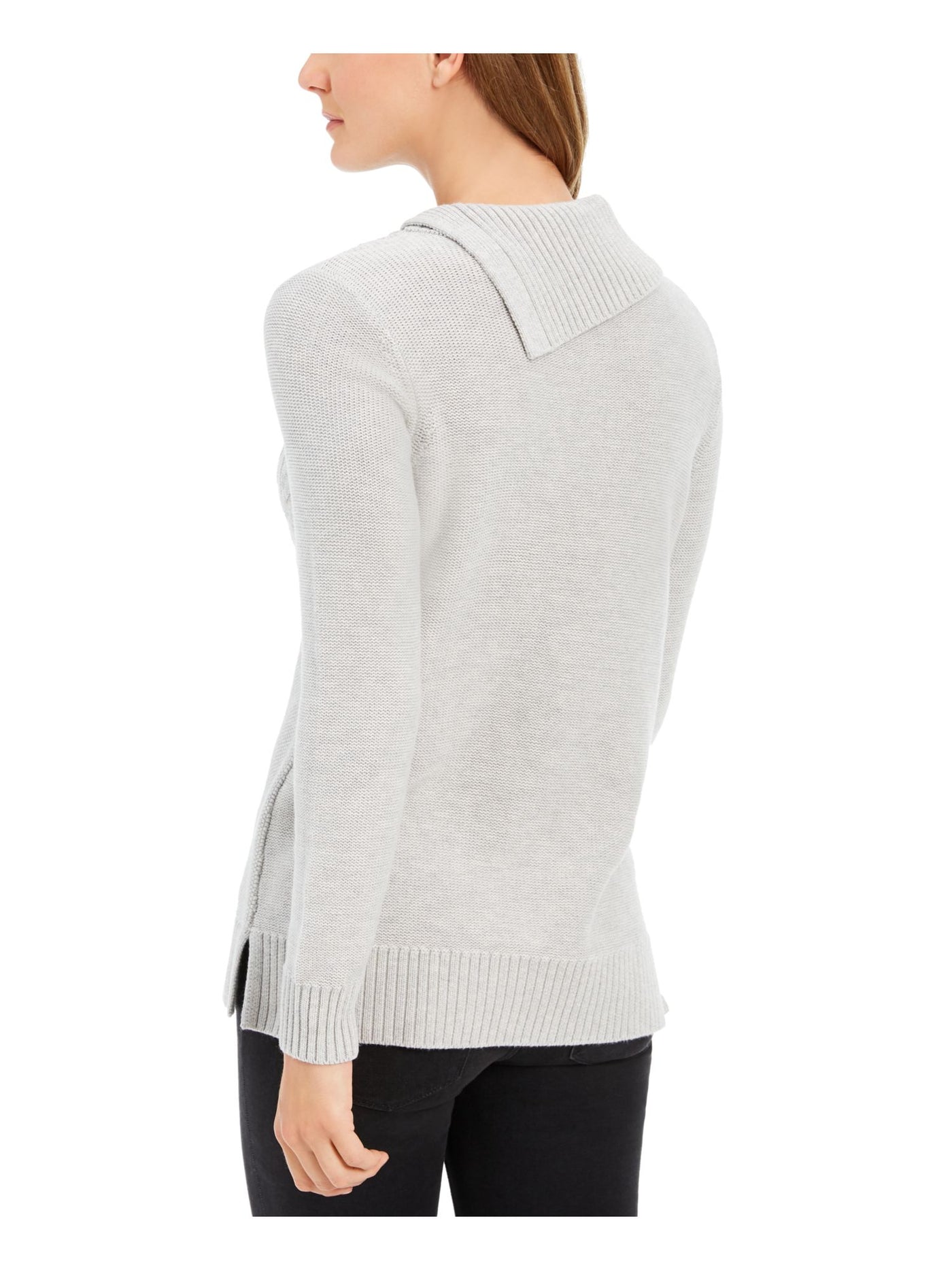 CHARTER CLUB Womens Silver Ribbed Heather Long Sleeve Cowl Neck Sweater L