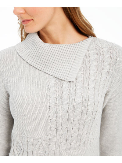 CHARTER CLUB Womens Silver Ribbed Heather Long Sleeve Cowl Neck Sweater L