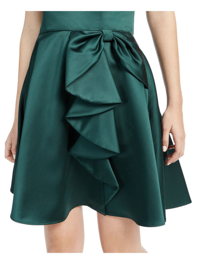 BLONDIE Womens Green Ruffled Zippered Sleeveless Sweetheart Neckline Above The Knee Party Fit + Flare Dress Juniors 11
