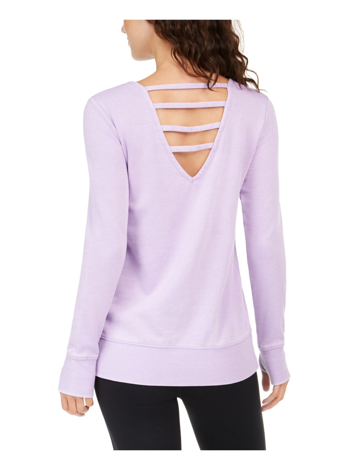 IDEOLOGY Womens Purple Cut Out  Low Back Printed Long Sleeve Jewel Neck Evening Top S