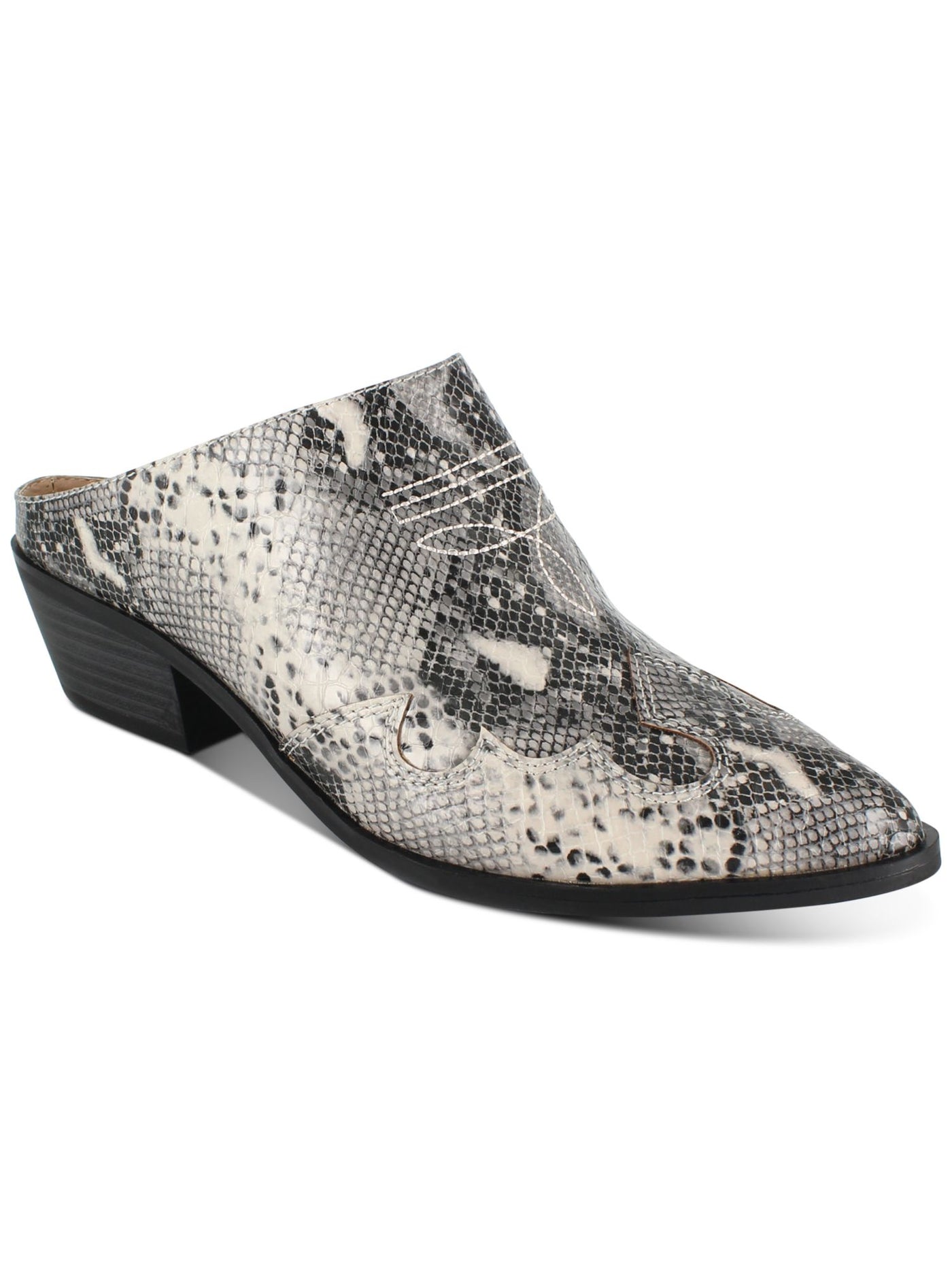 ESPRIT Womens Gray Snake Side Gore Western Inspired Comfort Diane Almond Toe Block Heel Slip On Dress Heeled Mules Shoes 7.5 M