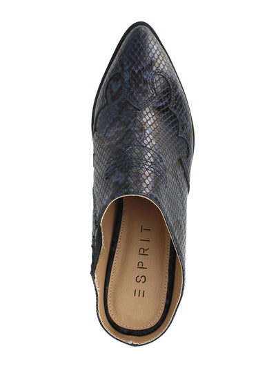 ESPRIT Womens Navy Snake Print Elastic Goring Cushioned Stretch Diane Pointed Toe Block Heel Slip On Mules 10 M