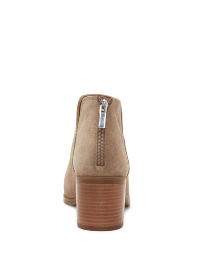 ENZO ANGIOLINI Womens Beige Comfort Jainn Almond Toe Block Heel Zip-Up Leather Booties 8.5 M