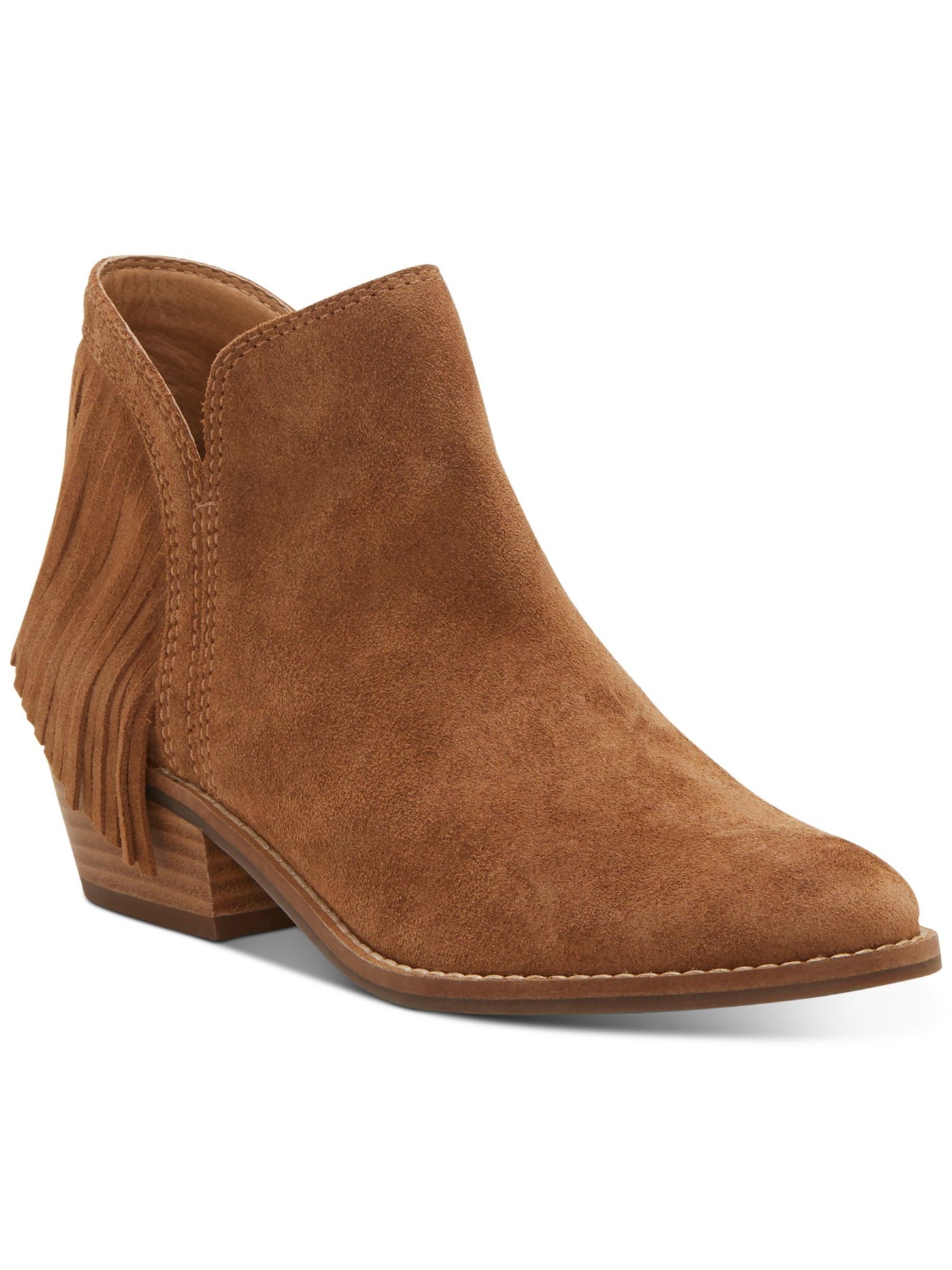 LUCKY BRAND Womens Brown Fringed Freedah Almond Toe Block Heel Zip-Up Leather Booties 7 M