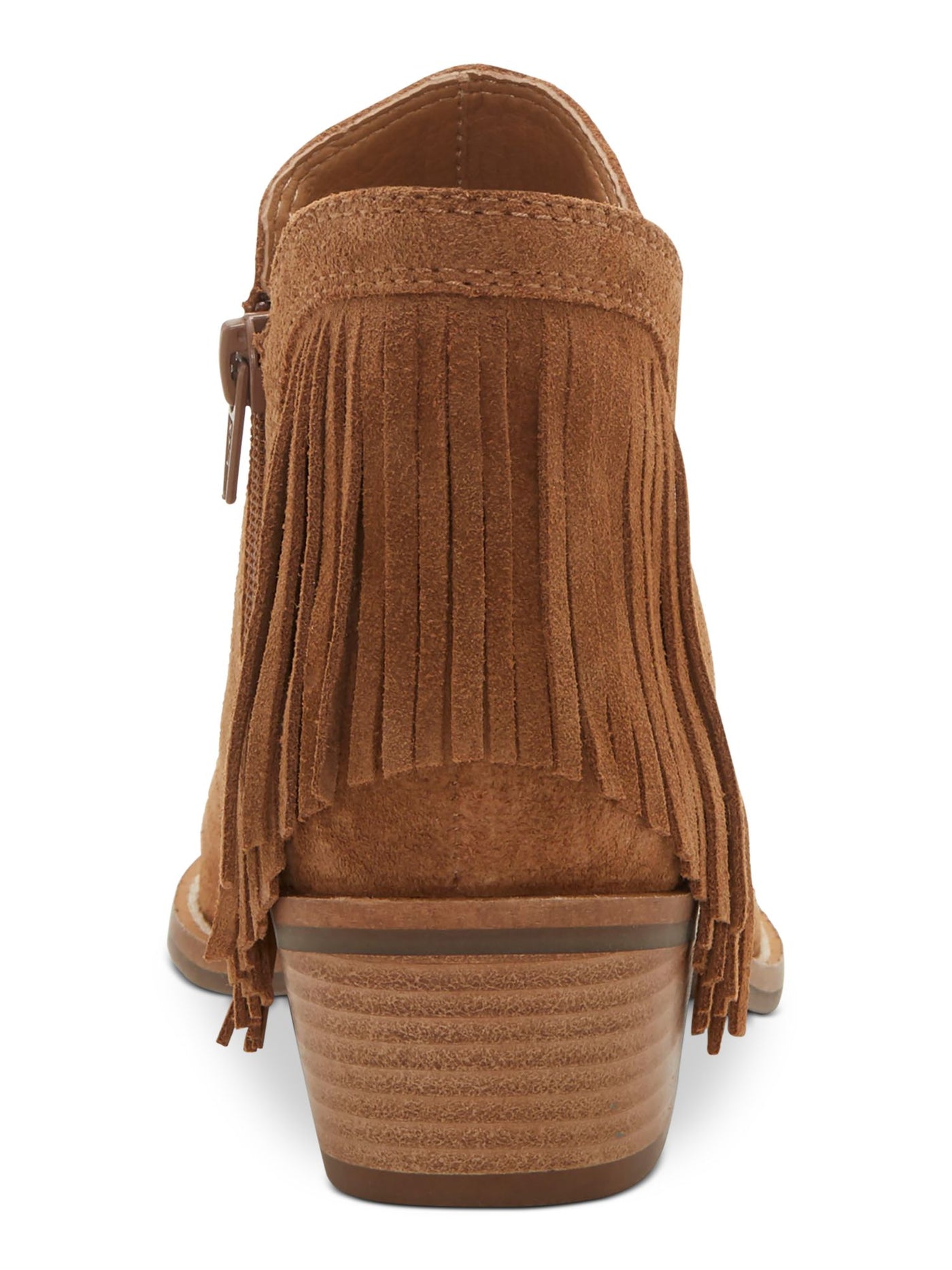 LUCKY BRAND Womens Brown Fringed Freedah Almond Toe Block Heel Zip-Up Leather Booties 7 M