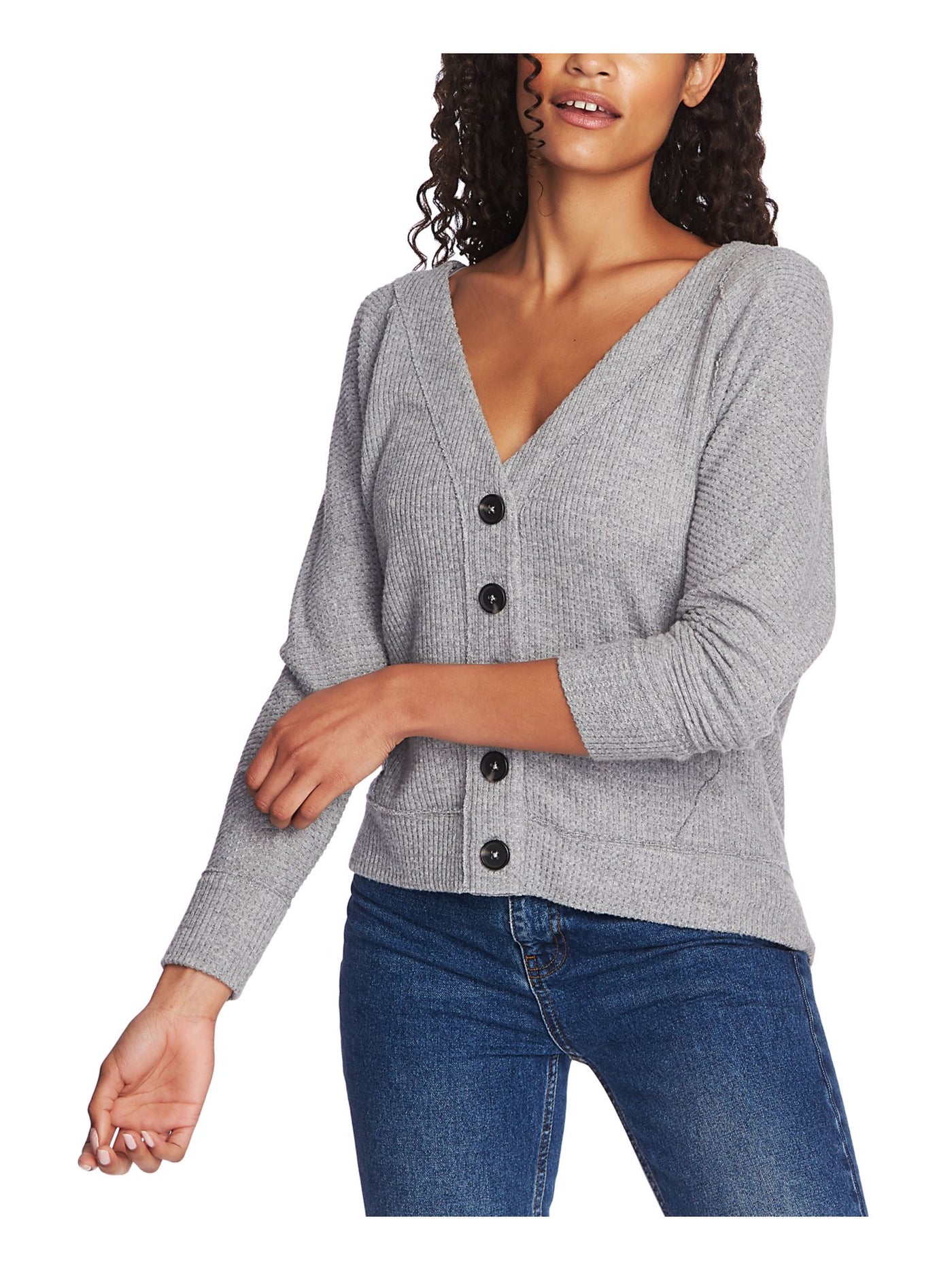 1. STATE Womens Gray Long Sleeve With Buttons Sweater S