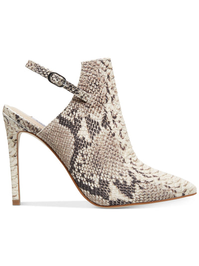 STEVE MADDEN Womens Beige Snake Print Slingback Adjustable Strap Cushioned Daily Pointed Toe Stiletto Buckle Dress Shootie 8 M