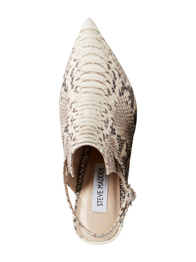 STEVE MADDEN Womens Beige Snake Print Slingback Adjustable Strap Cushioned Daily Pointed Toe Stiletto Buckle Dress Shootie 8 M