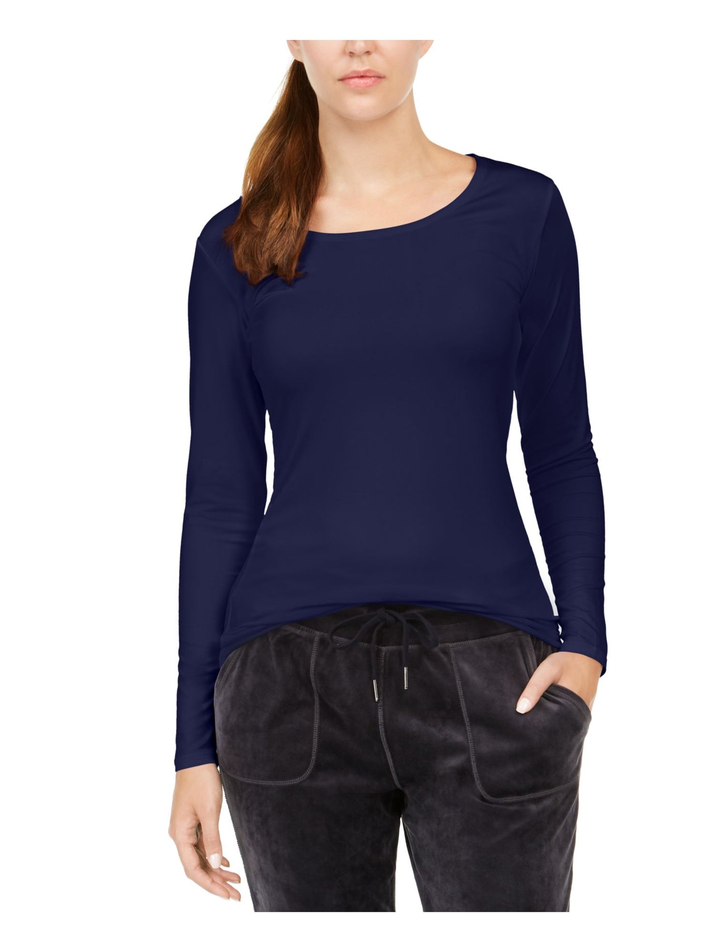 32 DEGREES HEAT Womens Navy Long Sleeve Scoop Neck Top XS