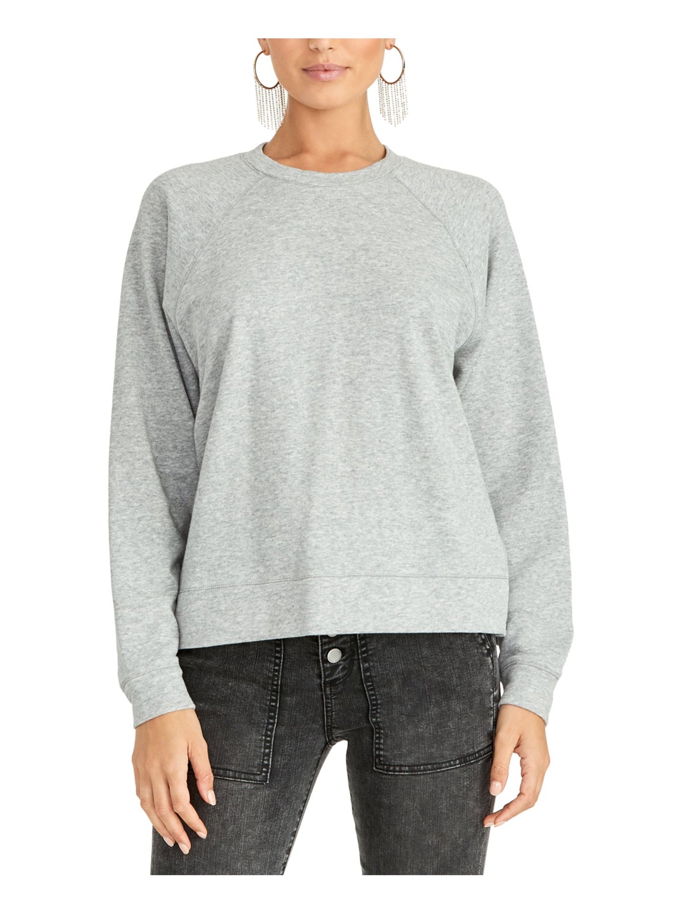 RACHEL ROY Womens Gray Eyelet Long Sleeve Jewel Neck Top L