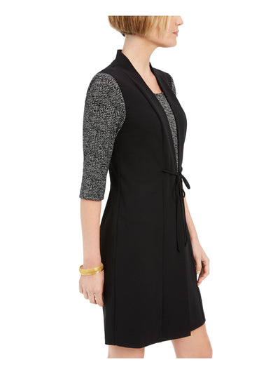 CONNECTED APPAREL Womens 3/4 Sleeve Jewel Neck Short Wear To Work Faux Wrap Dress