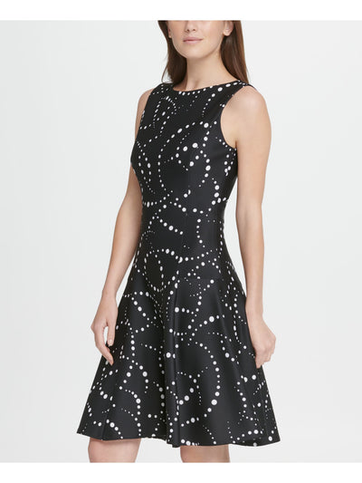 DKNY Womens Black Short Length Flat Front Polka Dot Sleeveless Jewel Neck Above The Knee Evening Mermaid Dress 14