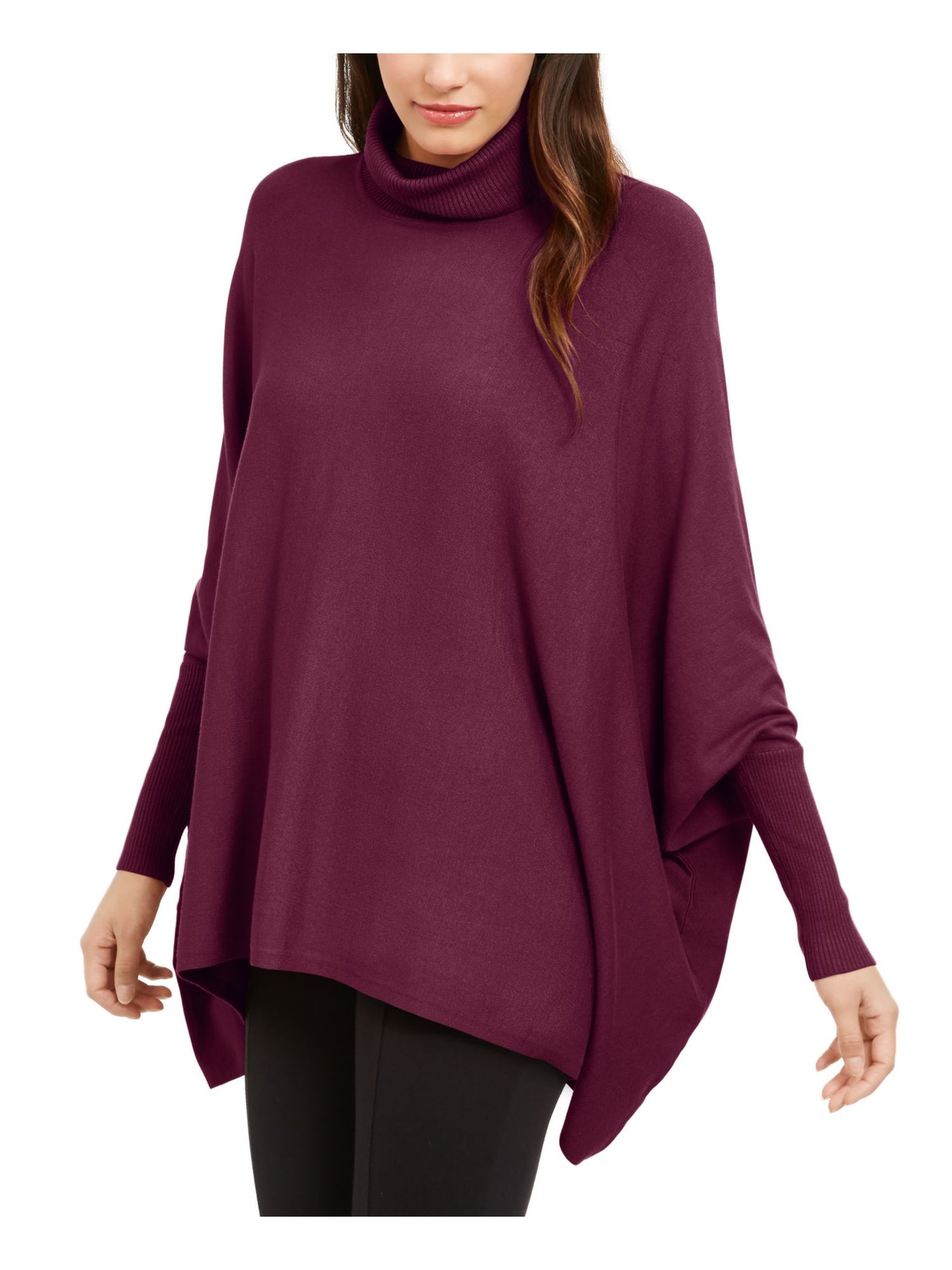 ALFANI Womens Purple Dolman Sleeve Turtle Neck PONCHO Sweater M