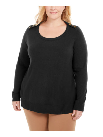 KAREN SCOTT Womens Black Heather Long Sleeve Scoop Neck T-Shirt Plus 0X