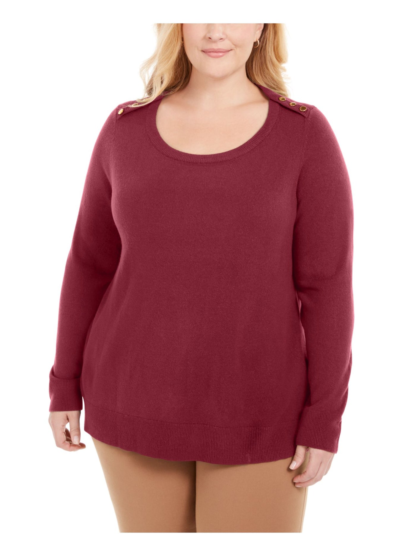 KAREN SCOTT Womens Burgundy Heather Long Sleeve Scoop Neck T-Shirt Plus 0X