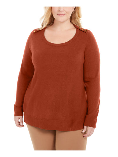 KAREN SCOTT Womens Orange Heather Long Sleeve Scoop Neck T-Shirt Plus 2X