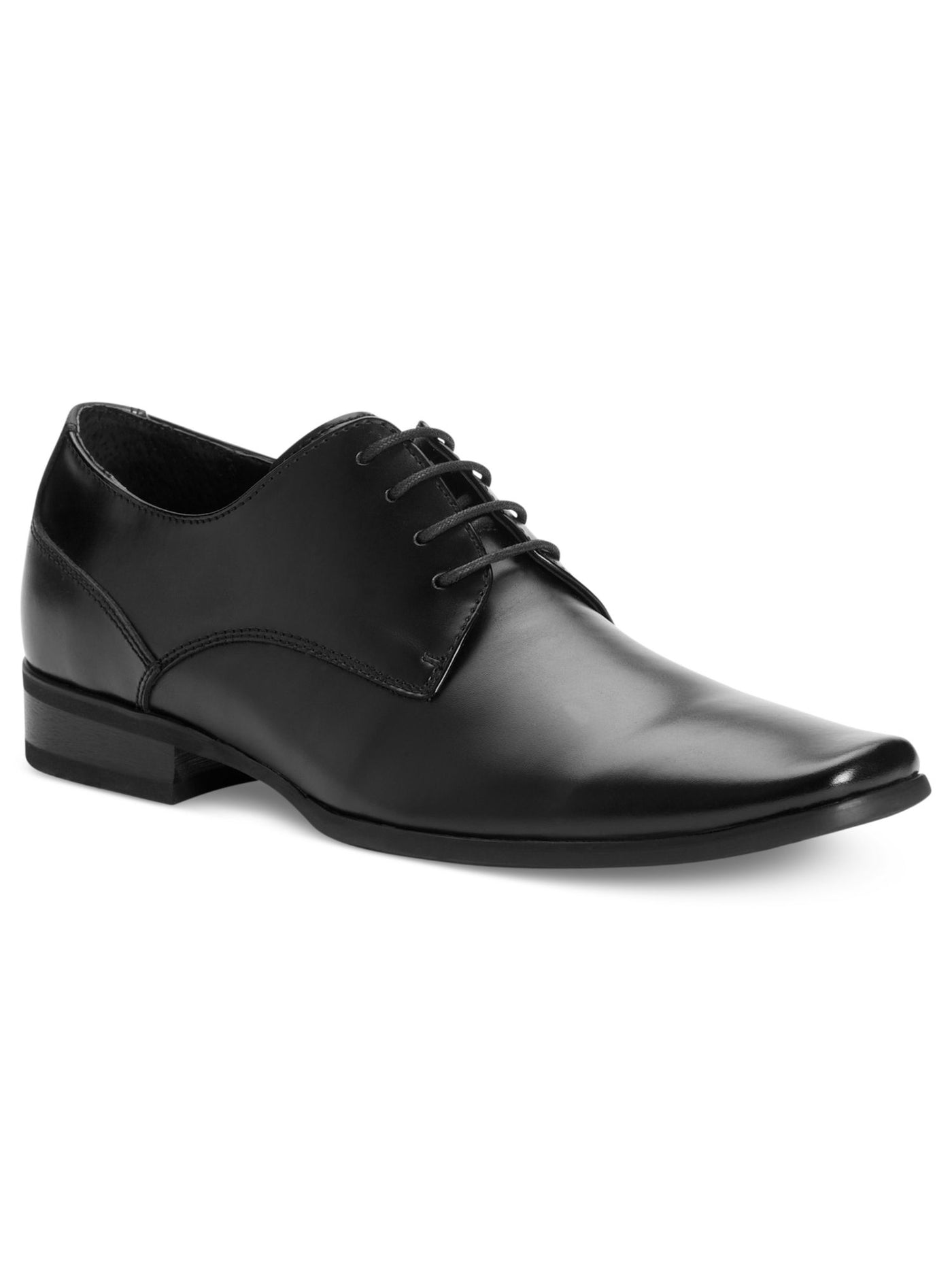 CALVIN KLEIN Mens Black Padded Brodie Square Toe Block Heel Lace-Up Leather Dress Oxford Shoes 9