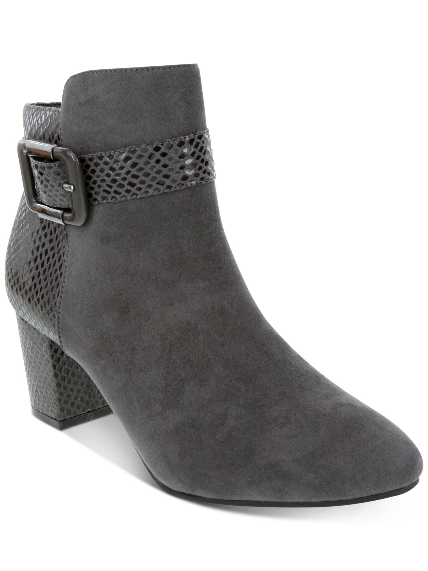 KAREN SCOTT Womens Gray Scale Pattern Buckle Accent Ivyy Almond Toe Block Heel Zip-Up Booties 9 W