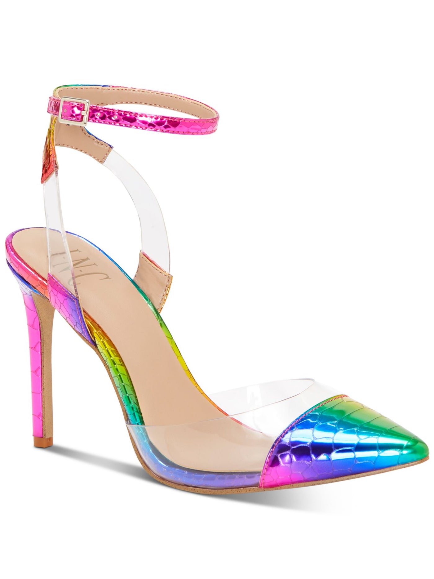 INC Womens Pink Rainbow Snake Translucent Strap Details Cushioned Adjustable Strap Kaija Pointed Toe Stiletto Buckle Dress Pumps Shoes 7 M