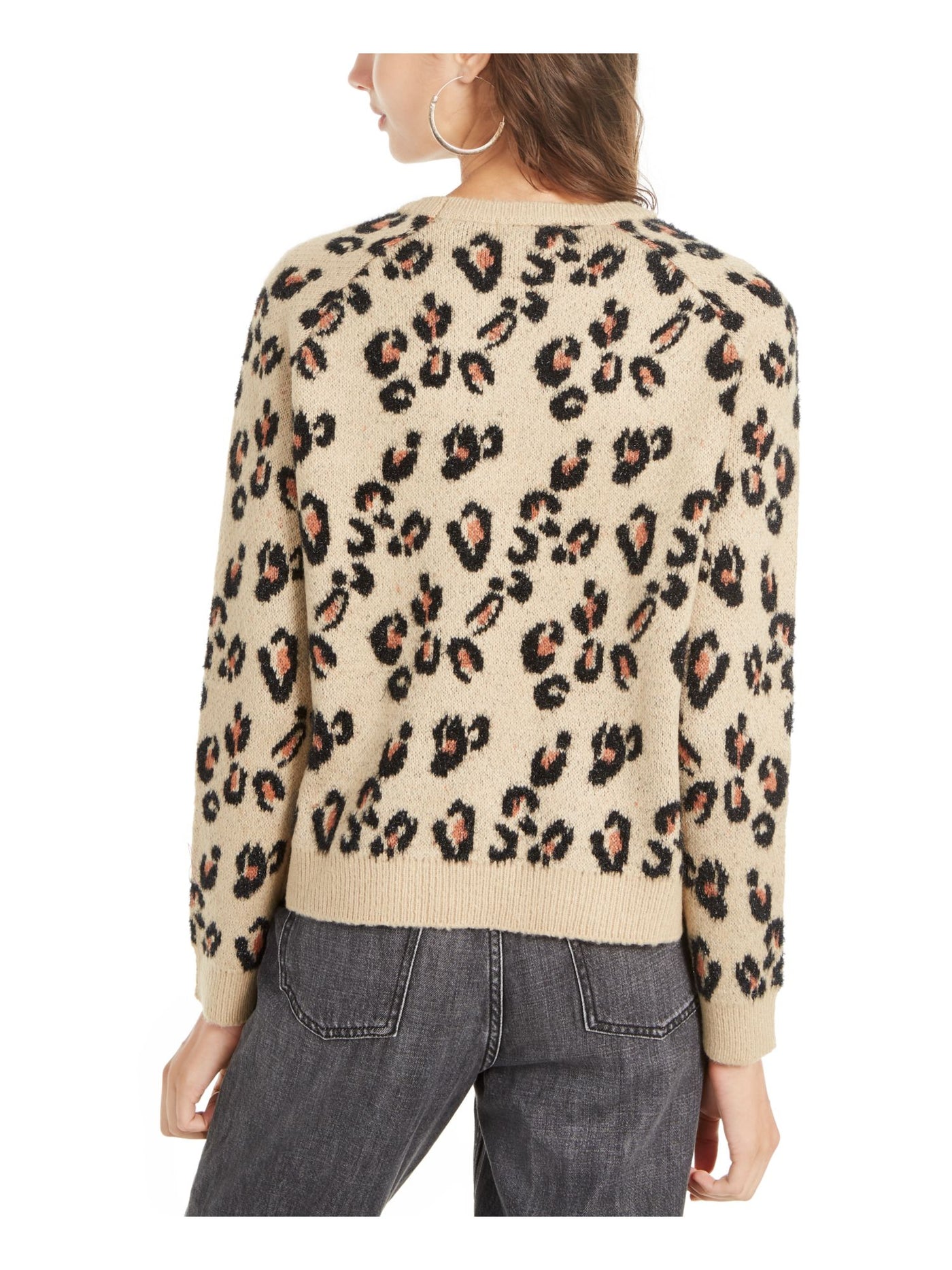 PLANET GOLD Womens Brown Textured Animal Print Long Sleeve Crew Neck Sweater Juniors L