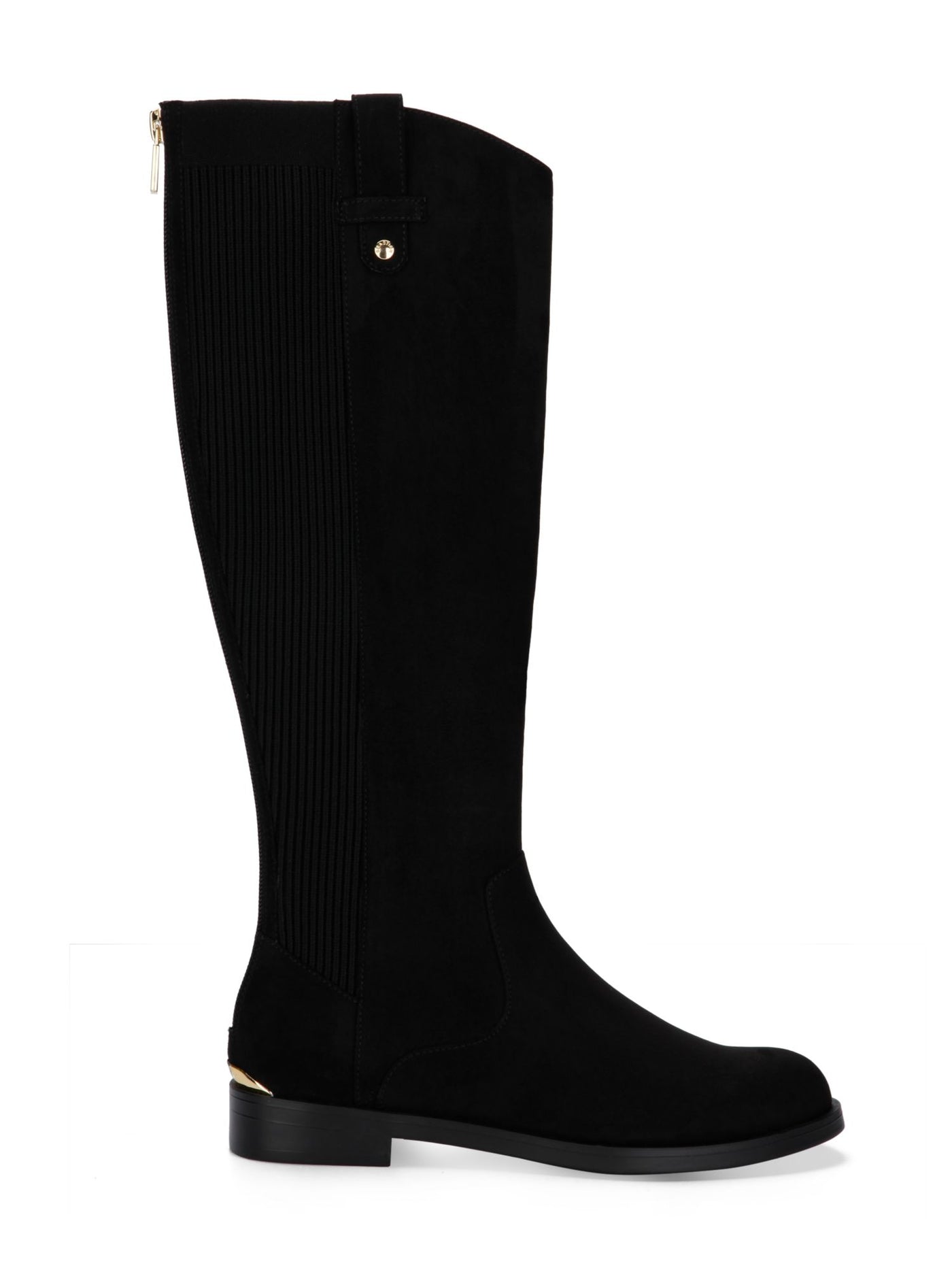 KENNETH COLE Womens Black Pull Tabs Back Stretch Panel Gold Toned Hardware Comfort Wind Stretch Boot Round Toe Block Heel Zip-Up Dress Boots 7