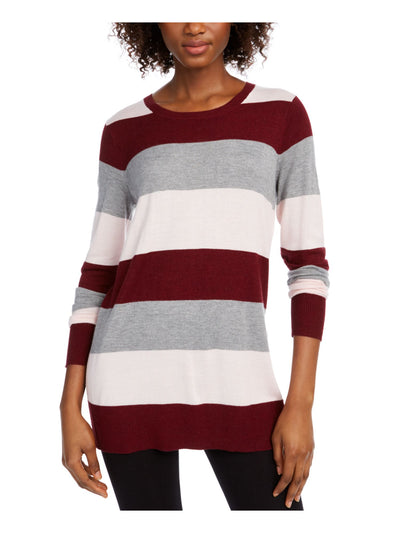 MAISON JULES Womens Burgundy Color Block Long Sleeve Jewel Neck T-Shirt XS