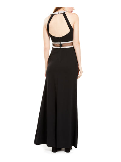 MY MICHELLE Womens Black Slitted Sleeveless Halter Full-Length Formal Fit + Flare Dress 1