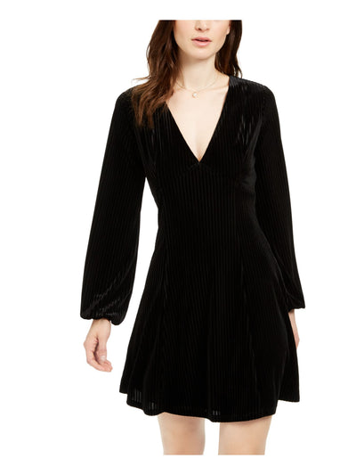 19 COOPER Womens Black Long Sleeve V Neck Mini Party Fit + Flare Dress XS