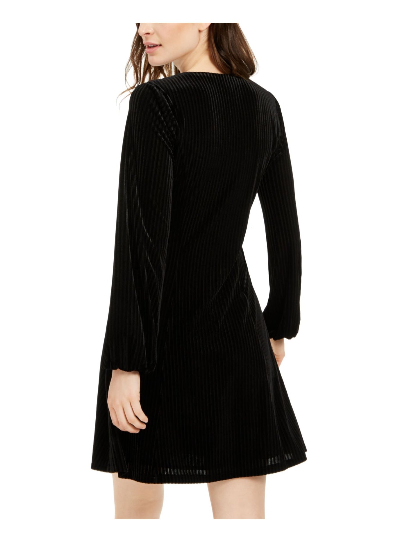 19 COOPER Womens Black Long Sleeve V Neck Mini Party Fit + Flare Dress S
