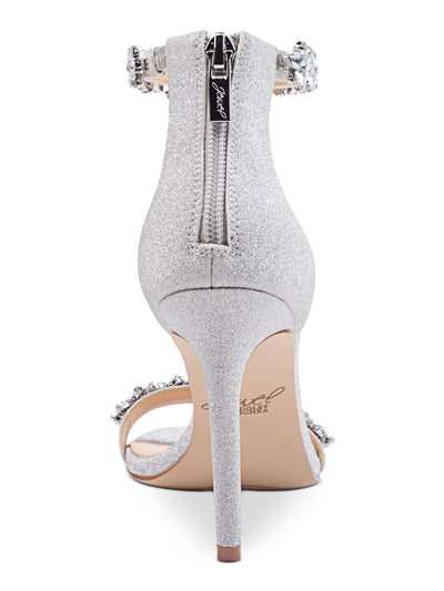 JEWEL BADGLEY MISCHKA Womens Gold Glitter Rhinestone Open Toe Stiletto Zip-Up Dress Heels Shoes 11