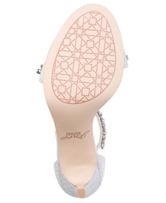 BADGLEY MISCHKA Womens Silver Padded Ankle Strap Glitter Rhinestone Ramira Round Toe Stiletto Zip-Up Dress Sandals Shoes M