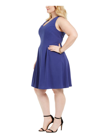 TEEZE ME Womens Blue Sleeveless V Neck Knee Length Wear To Work Fit + Flare Dress 22