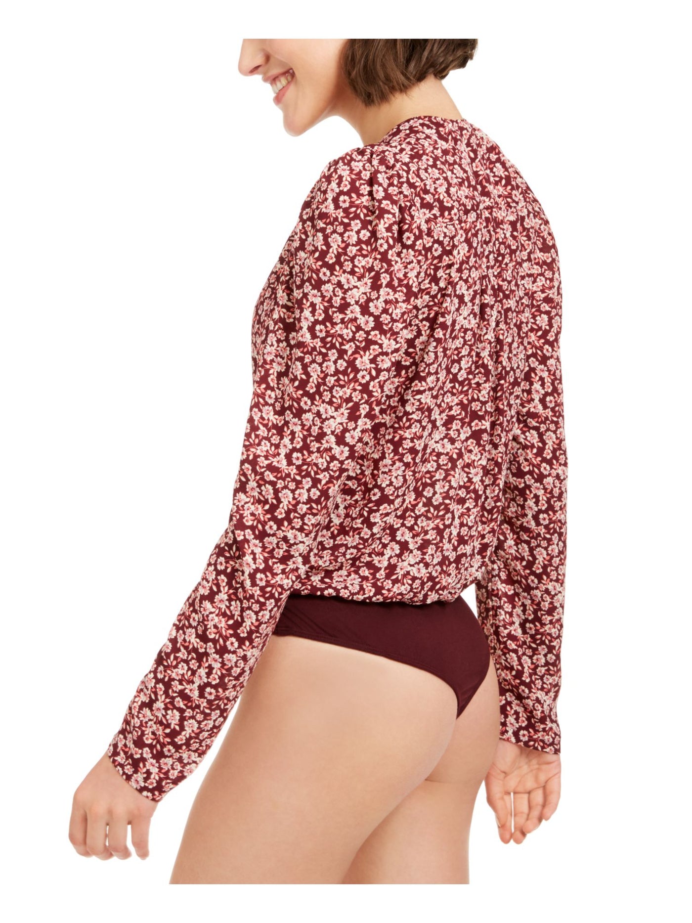 ASH & VIOLET Womens Maroon Floral Bodysuit XS