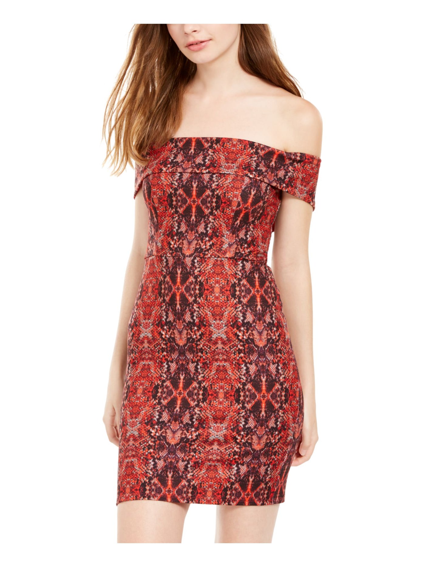 CRYSTAL DOLLS Womens Red Paisley Sleeveless Off Shoulder Short Party Body Con Dress L