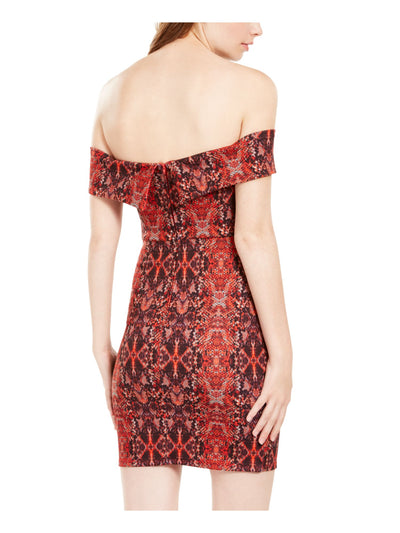 CRYSTAL DOLLS Womens Red Paisley Sleeveless Off Shoulder Short Party Body Con Dress L