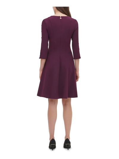 TOMMY HILFIGER Womens Zippered 3/4 Sleeve Jewel Neck Knee Length Dress