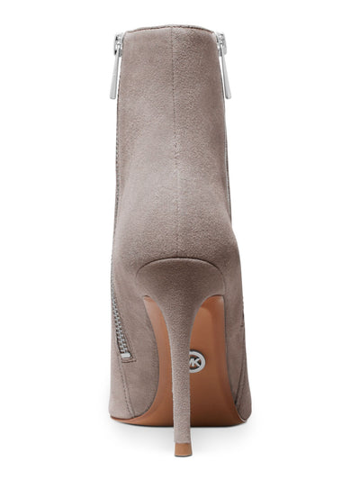 MICHAEL KORS Womens Gray Signature Metallic Pull Tab Padded Keke Pointed Toe Stiletto Leather Booties 6 M