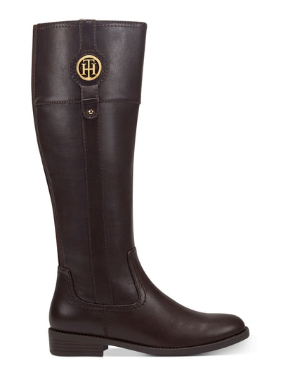 TOMMY HILFIGER Womens Brown Logo Hardware Logo Padded Imina Round Toe Stacked Heel Zip-Up Riding Boot 11 M