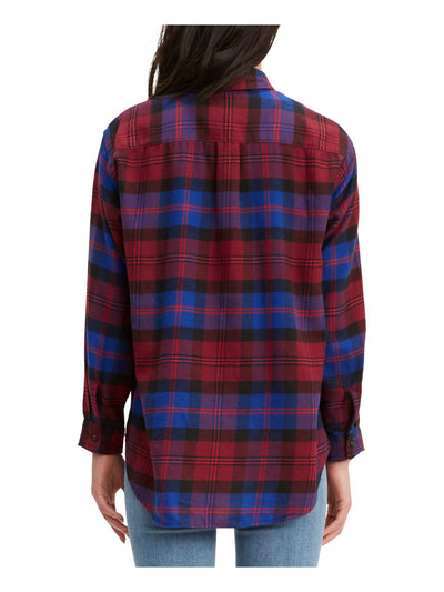LEVI'S Womens Red Plaid Cuffed Sleeve Collared Button Up Top XL
