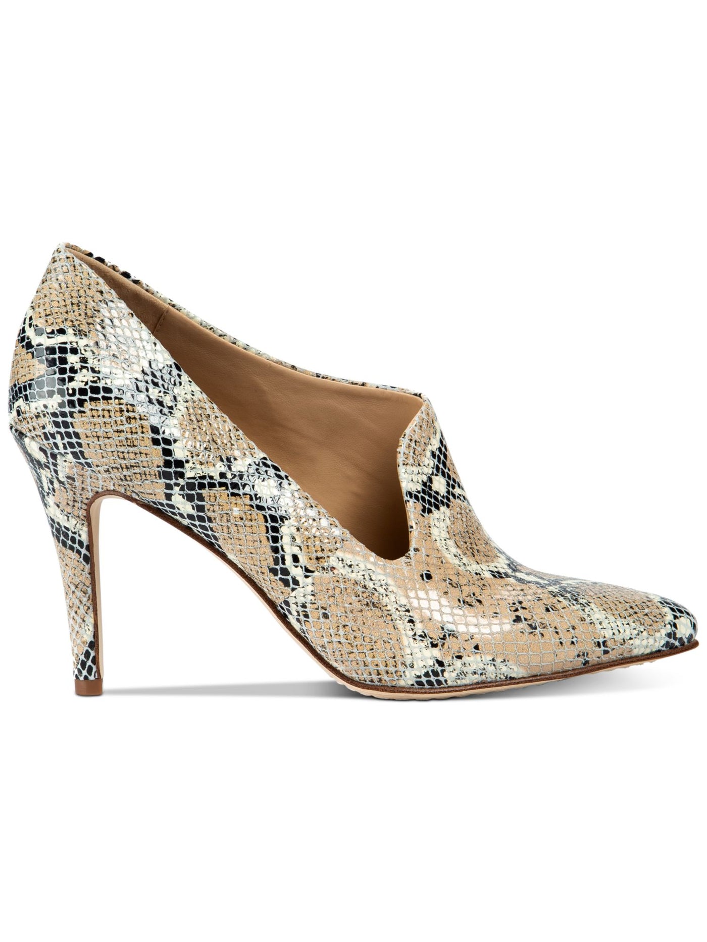 LUCCA LANE Womens Beige Snakeskin Cushioned Asymmetrical Yalexis Pointed Toe Stiletto Slip On Leather Pumps Shoes 8.5 M