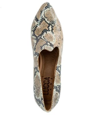 LUCCA LANE Womens Beige Snakeskin Cushioned Asymmetrical Yalexis Pointed Toe Stiletto Slip On Leather Pumps Shoes M