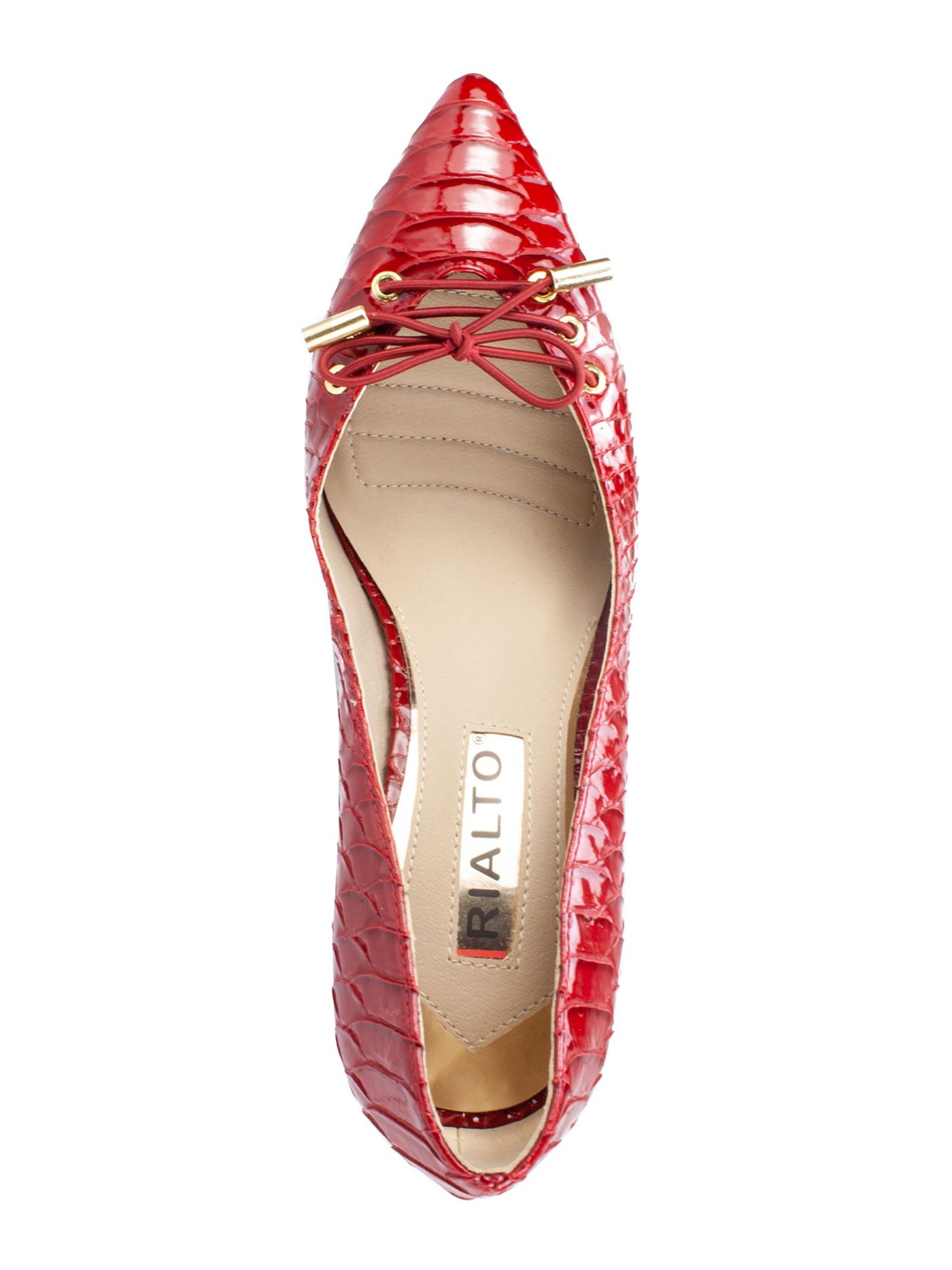 RIALTO Womens Red Snake Print Elastic Laces Padded Stretch Mully Pointed Toe Stiletto Lace-Up Pumps Shoes 7 M