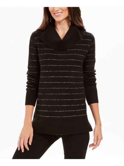 STYLE & COMPANY Womens Black Embellished Long Sleeve Cowl Neck Sweater Petites PM