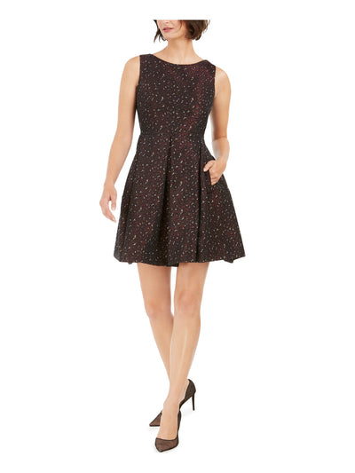 TAYLOR Womens Burgundy Zippered Sleeveless Jewel Neck Above The Knee Fit + Flare Dress Petites 2P
